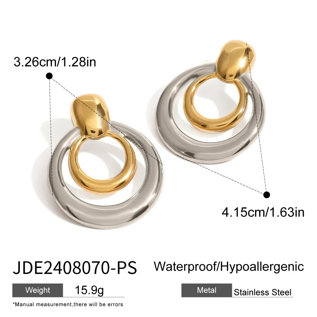 Gold-plated double layer hollow stud earrings with round geometric design