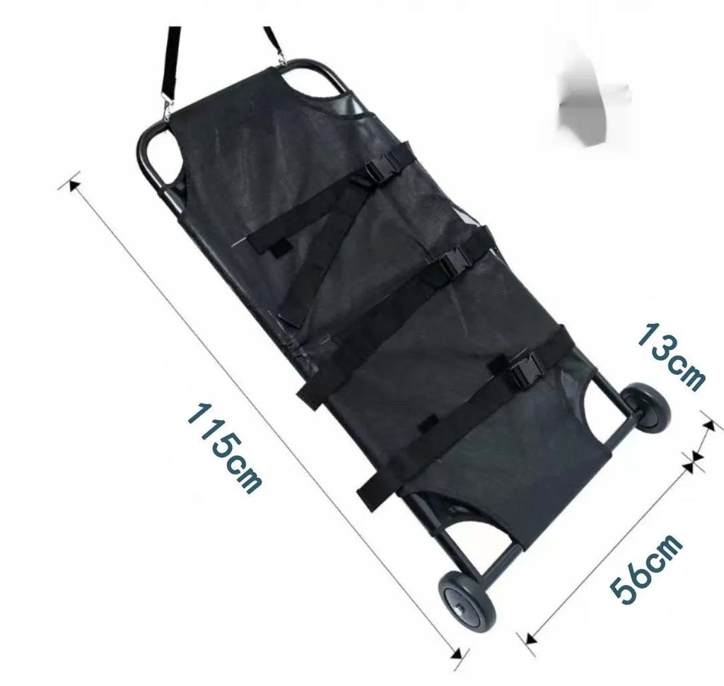 Large black foldable aluminium alloy pet stretcher with carry handles for emergency dog transport