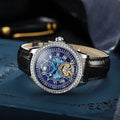 Men's stainless steel waterproof mechanical watch with a round dial and butterfly buckle.