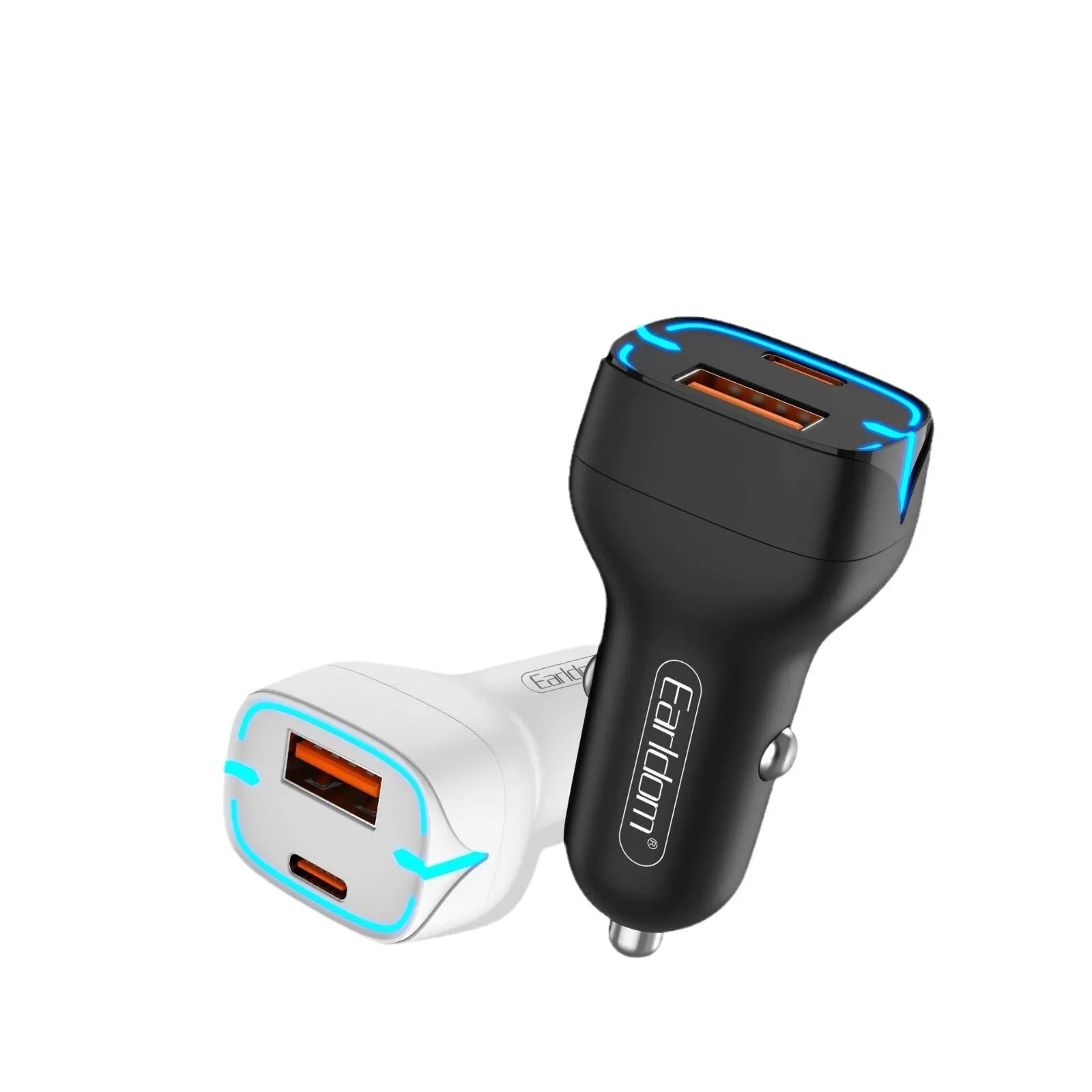 QC3.0 fast car charger with PD USB output, black plastic and metal design, for cigarette lighter socket