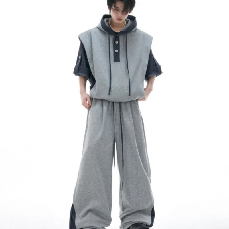 Men's hooded sports leisure suit with three-dimensional stitching on jacket and matching trousers