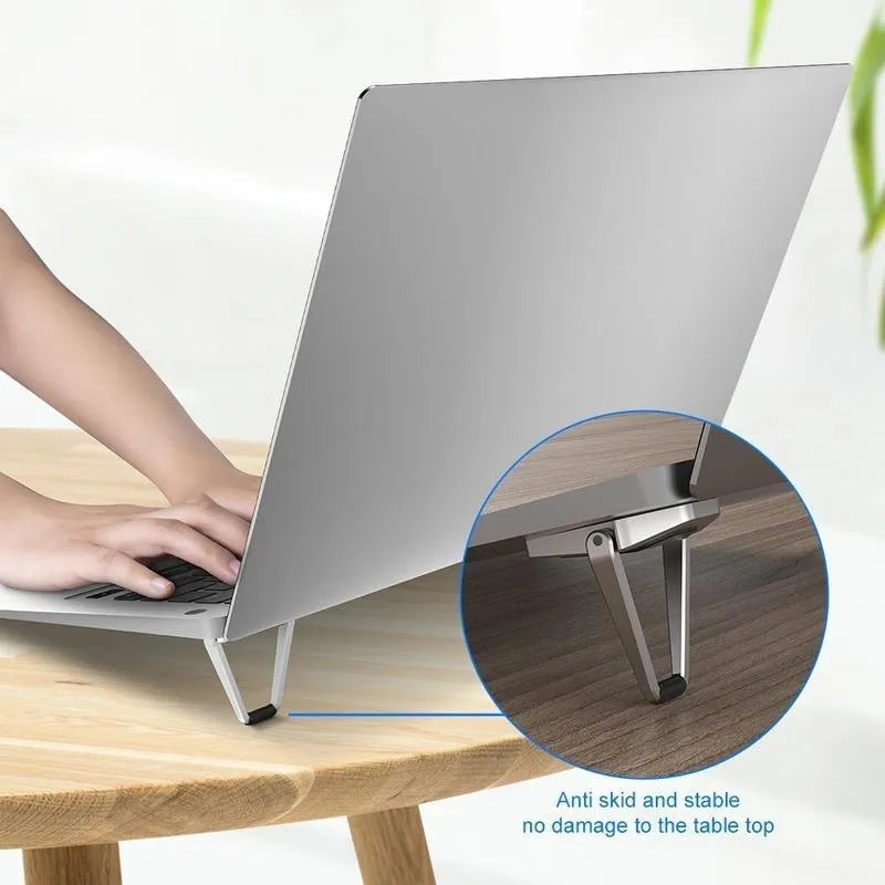 Compact folding aluminum alloy laptop stand bracket in silver and white colours