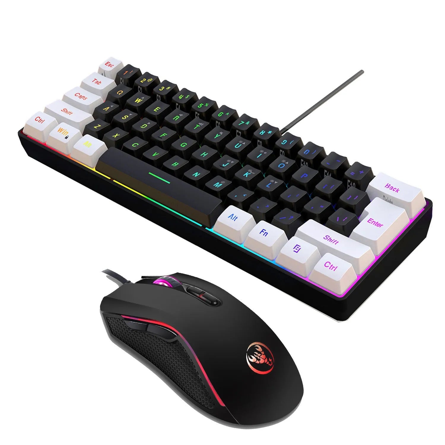 V700WB white and black wired gaming keyboard and mouse suit with colour backlight.