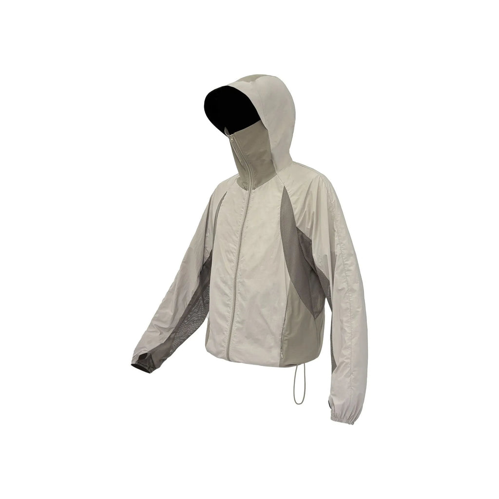 Mesh fabric sun protective clothing in desert brown colour, shown in a regular length fit.