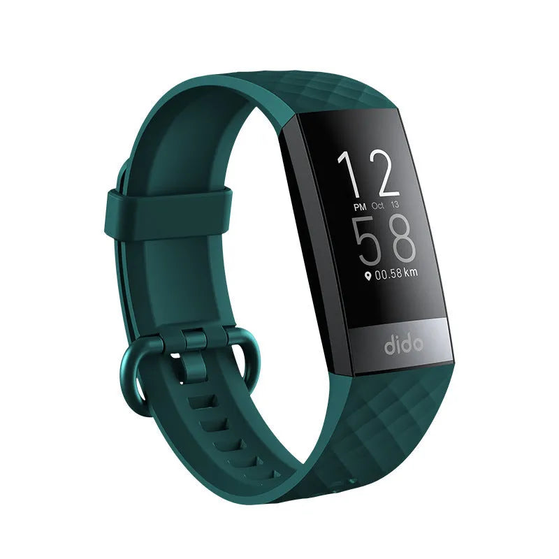 Black smart health bracelet with blood pressure and ECG monitoring on wrist showing 1.1-inch display screen
