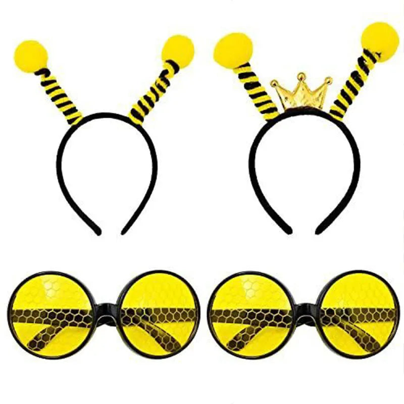 Yellow bee pattern children's dress up headband and glasses costume accessory set