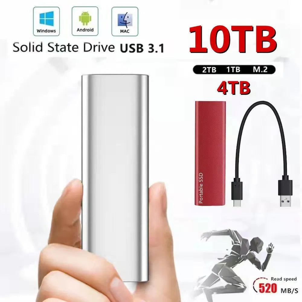 Metal shell ultra-thin mobile SSD expansion drive showing red interface option