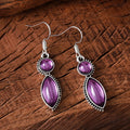 Vintage geometric earrings with black and purple colour pairing, zinc alloy construction with electroplated finish