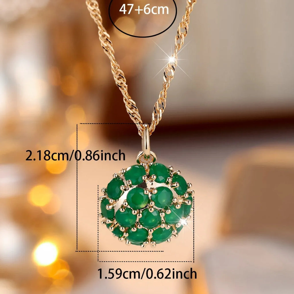 Round emerald and diamond necklace with champagne gold finish on 51-60cm chain