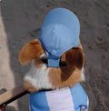 Cotton sun-proof exposed ears pet baseball cap in apricot with adjustable strap, suitable for dogs and cats.