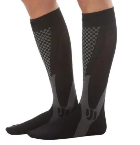 Graduated athletic compression socks for men and women in various colours and sizes.