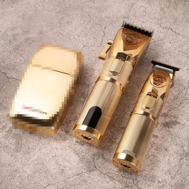 Gold-trimmed cordless hair clipper for barbershop and home haircuts with 25W power