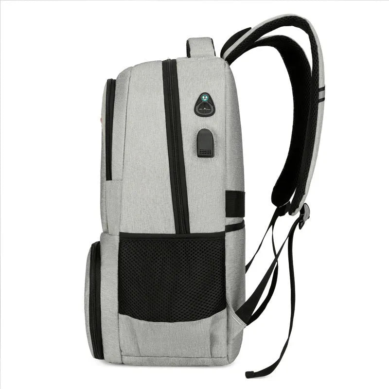Light grey Oxford cloth insulated backpack with curved shoulder straps and dry-wet separation compartment
