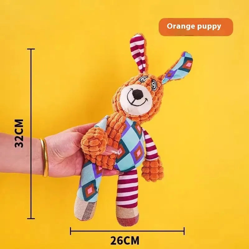 Plush pet chew toy in donkey design with pink grey colour for puppy bite relief