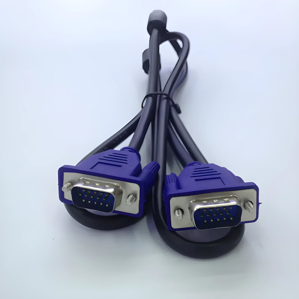 Black VGA cable with nickel-plated connectors for computer monitor and television connections