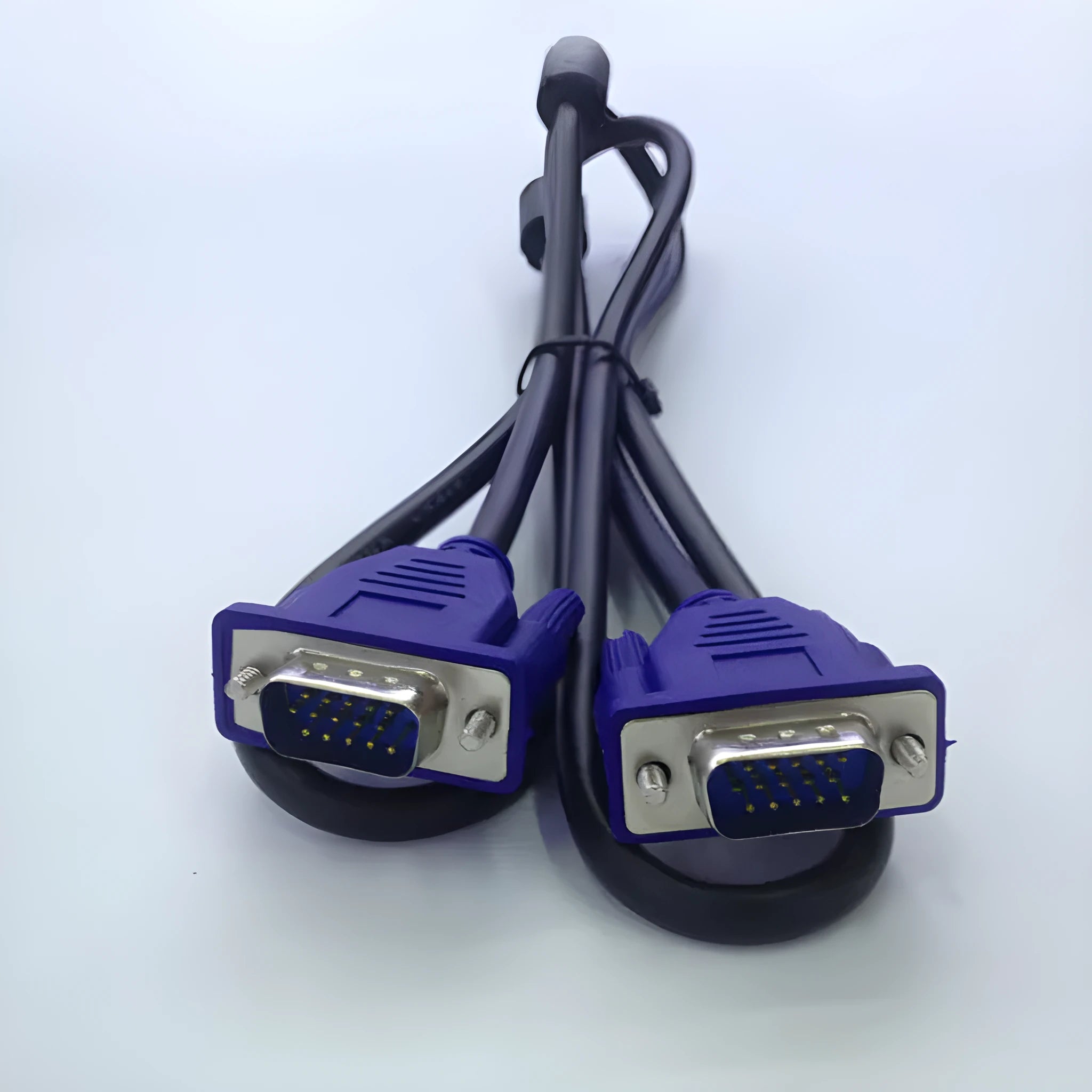 Black VGA cable with nickel-plated connectors for computer monitor and television connections