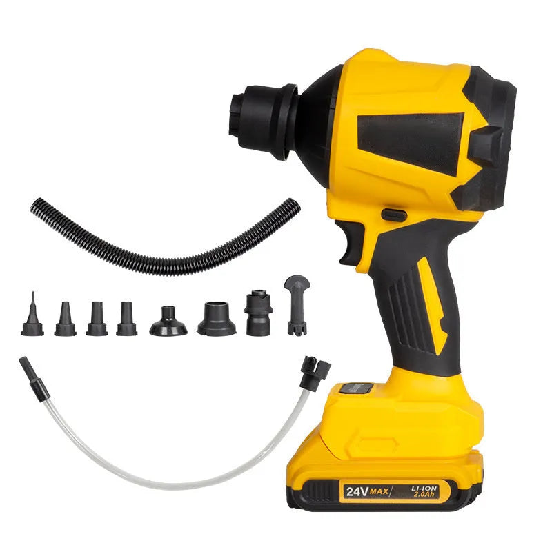 Yellow portable lithium battery dust gun with accessories for office and household cleaning