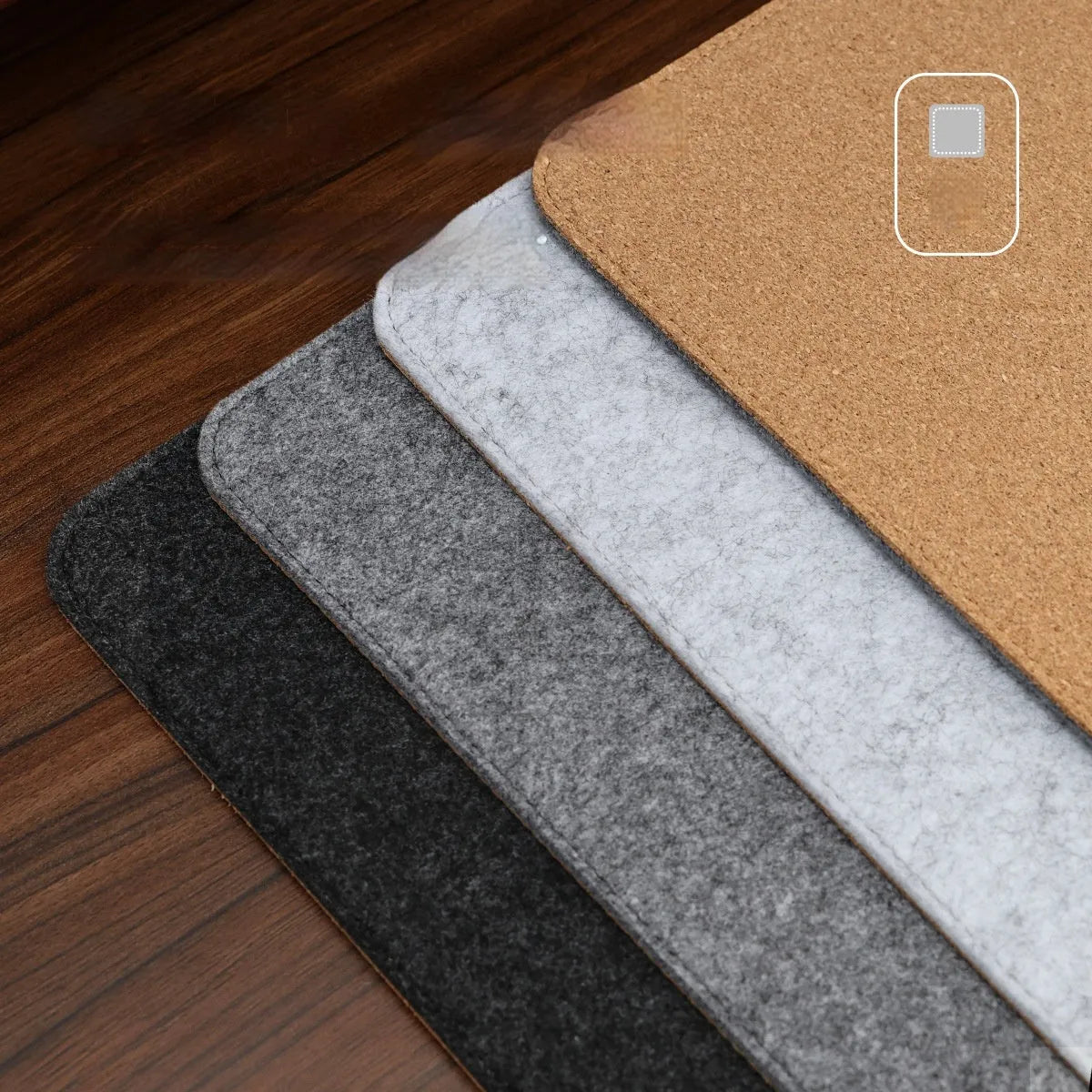 Japanese-style felt cork oversized desk mat mouse pad in black and grey pattern showing 5mm thickness