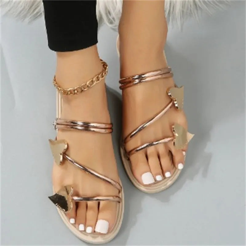 Heart shape slippers summer flat love beach shoes women available in gold and silver