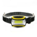 Yellow plastic three-speed COB LED headlamp for outdoor activities and work.