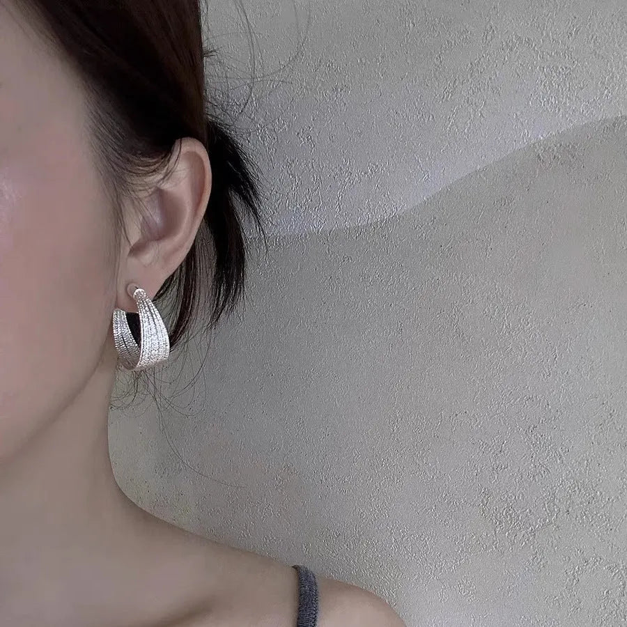 Geometric multi-layer copper earrings in silver or gold finish as stud or clip styles