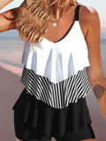 Women's sleeveless backless ruffle bikini swimsuit with spaghetti straps in solid colour, floral, or gradient pattern