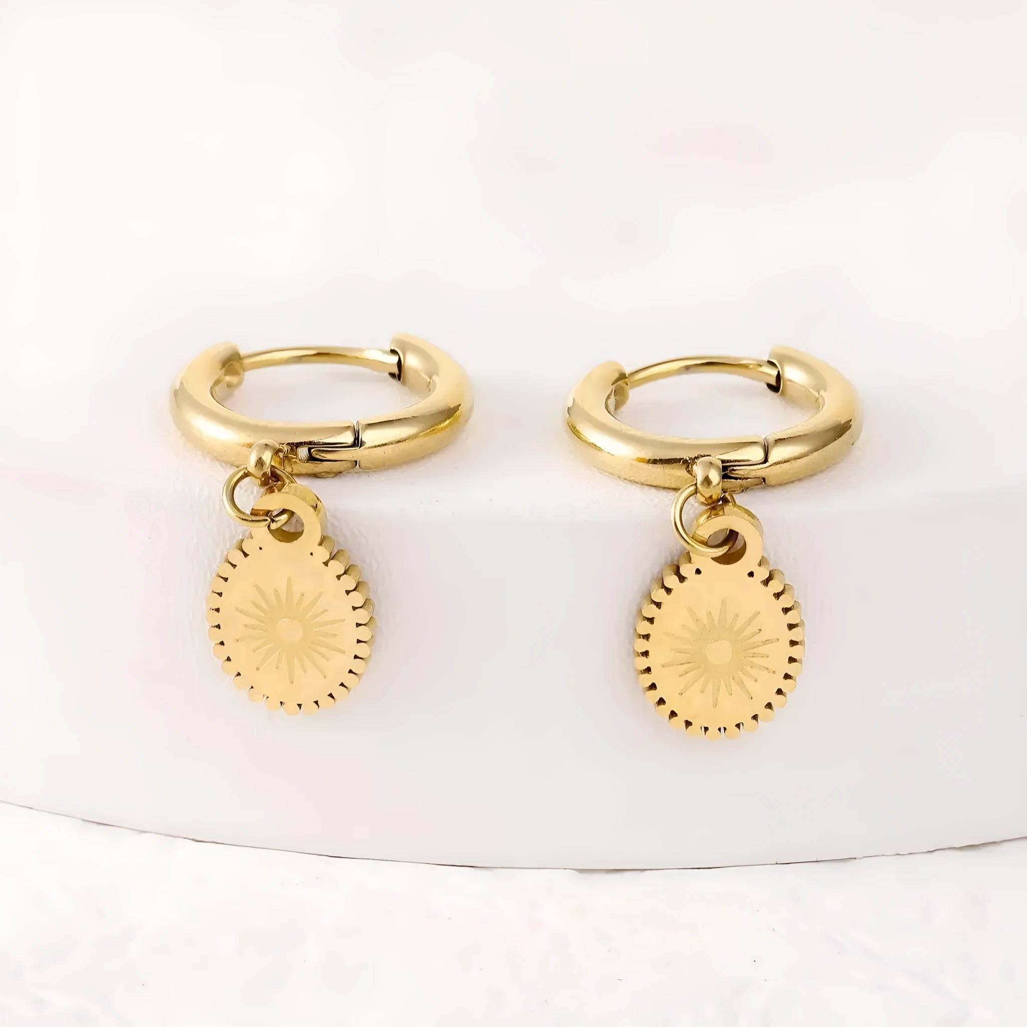 Women's stainless steel geometric earrings with ellipse design and ear button fastening in colour XY-EH005