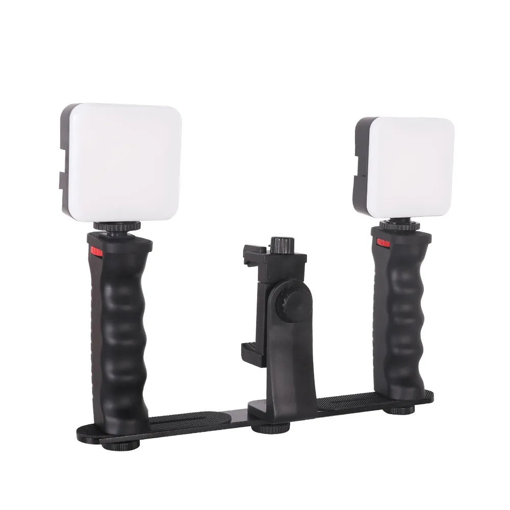 Handheld stabilizer revolving cloud platform bracket holding a mobile phone in rabbit cage frame