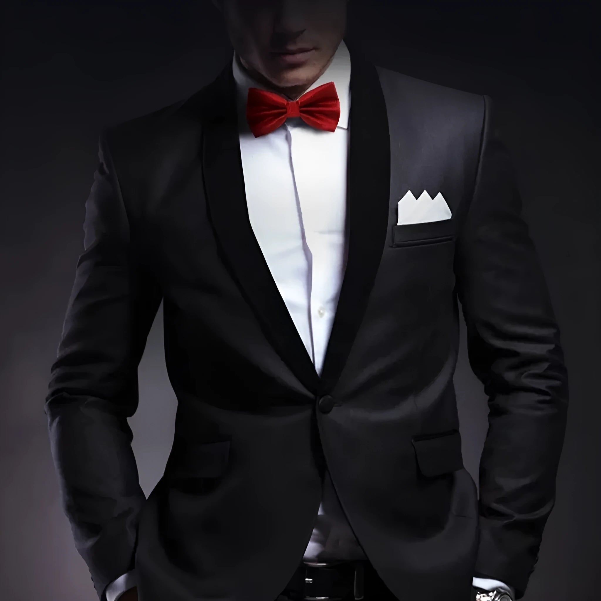 Men's solid colour polyester bow tie with flat head design for formal occasions