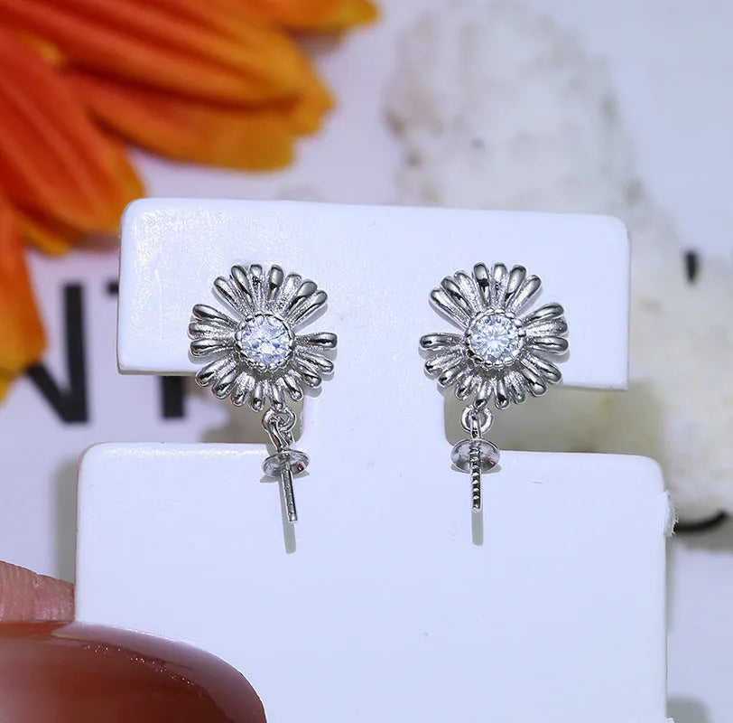 Baroque floral design sterling silver earrings with matching ring holder in gold and silver colour options