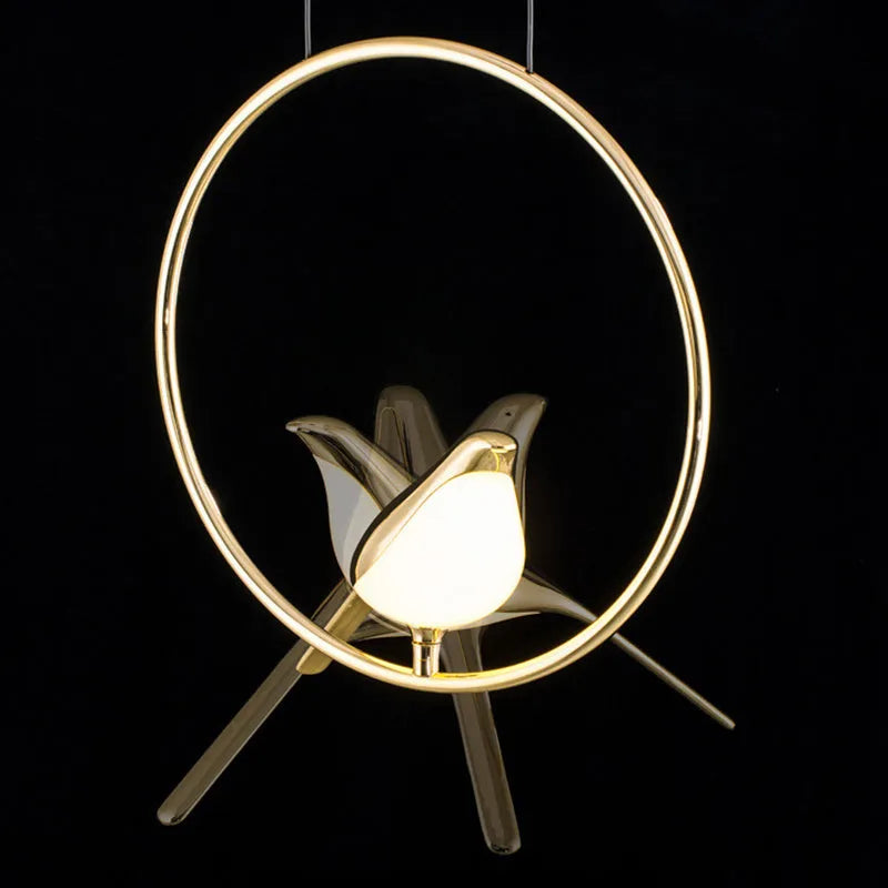 Modern minimalist magpie bird chandelier light fixture with zinc alloy and acrylic construction