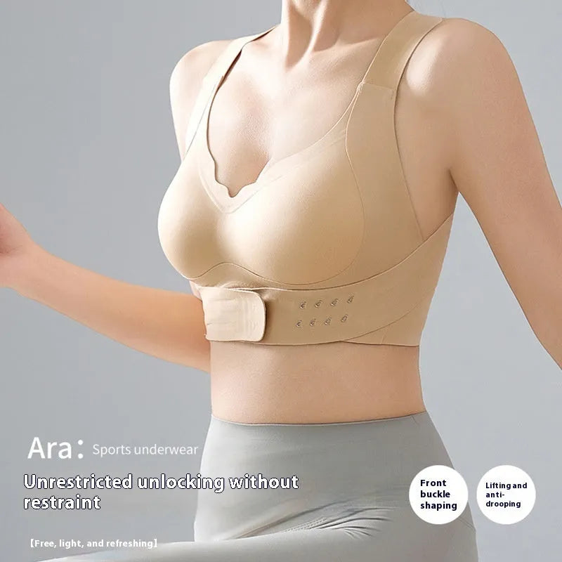 Women's cross back shaping bra with front buckle closure for yoga and exercise wear