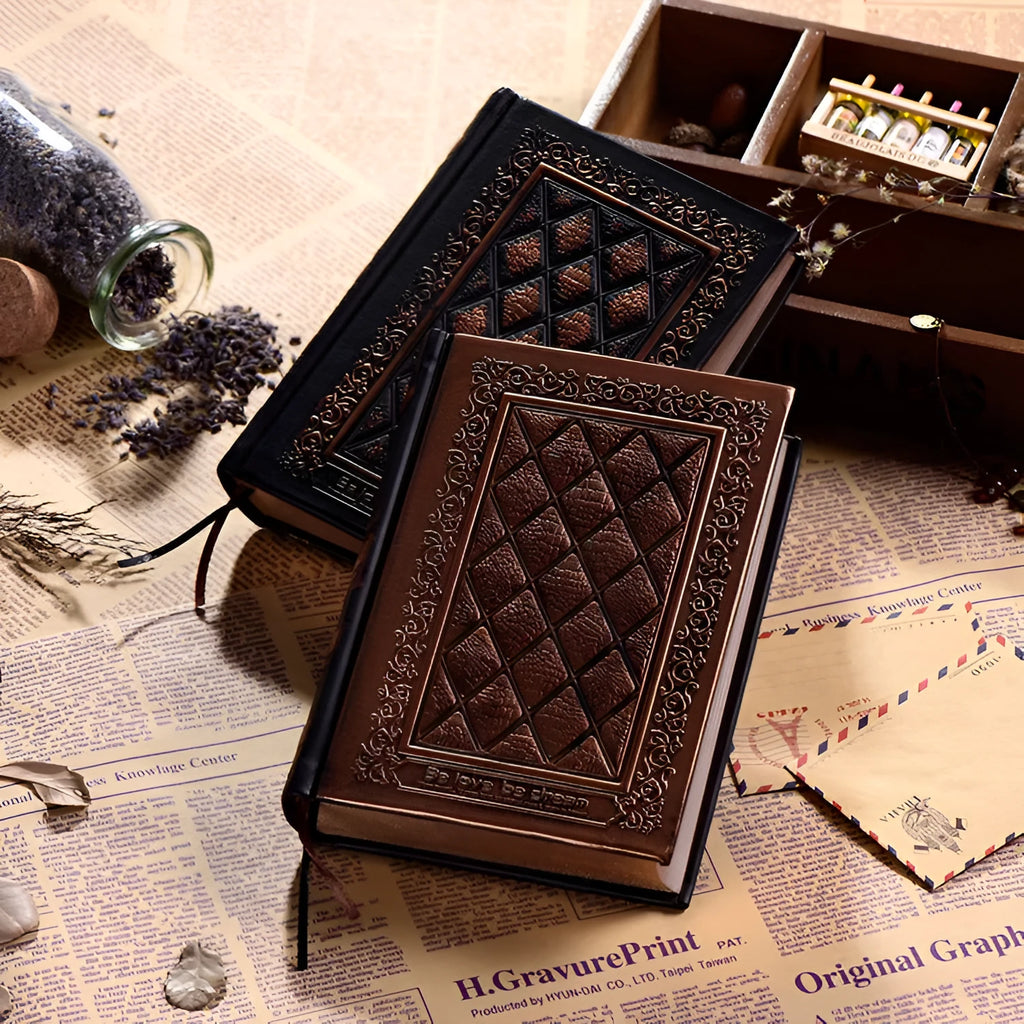 Embossed faux leather notepad with 3D relief design in bronze colour option
