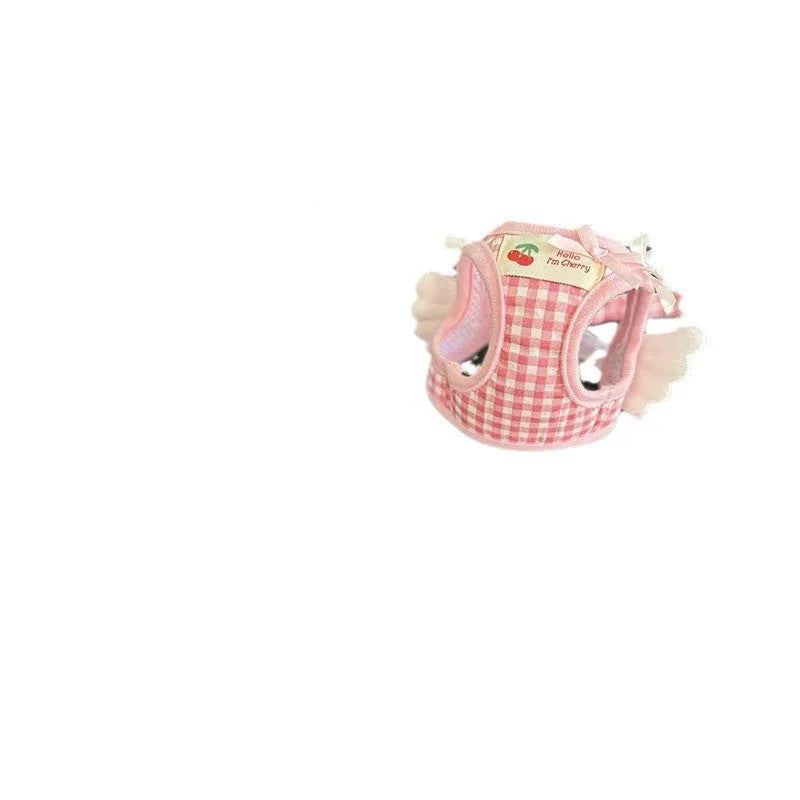 Pink and black cotton chest and back hand holding rope for small dogs in six sizes.