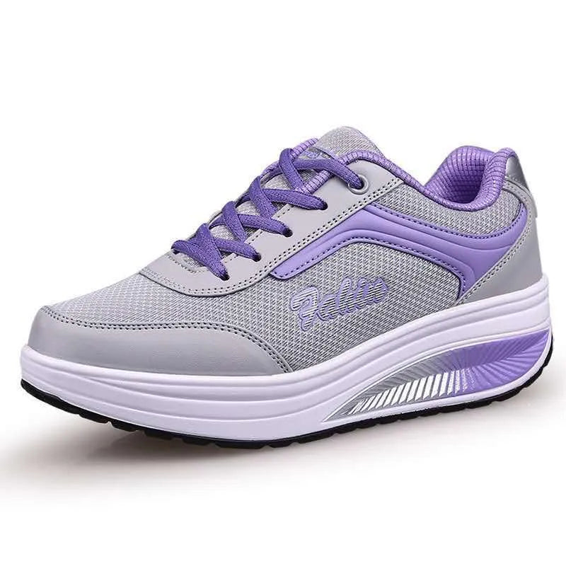 Women's heelless sports travel shoe in black, blue, pink, or purple with a 3-5cm medium heel.