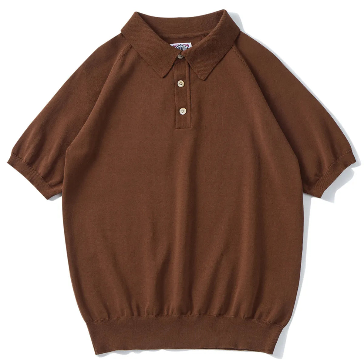 Retro slim-fit knitted cotton short-sleeved T-shirt in dark brown solid colour for summer leisure wear