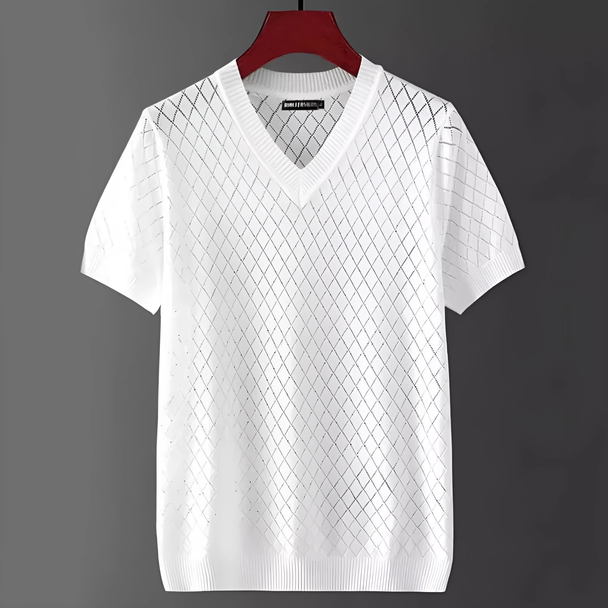 Men's black and white ice silk T-shirt with V-neck and round neck options in Korean style