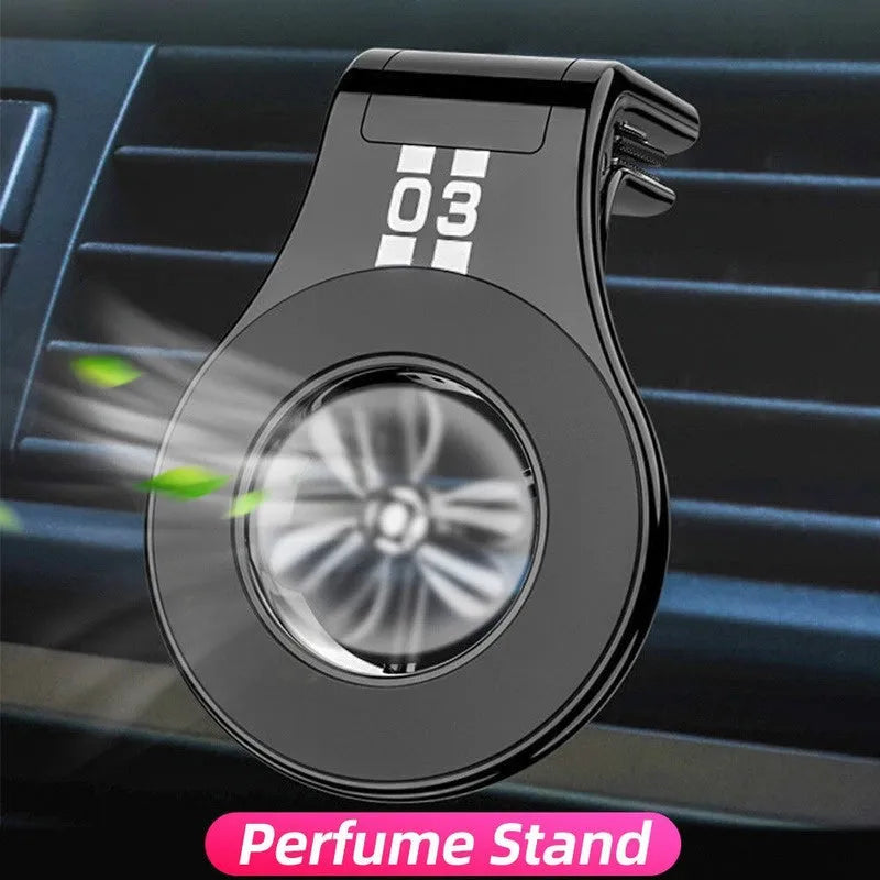 Magnetic car phone holder mounted on air vent with smartphone attached