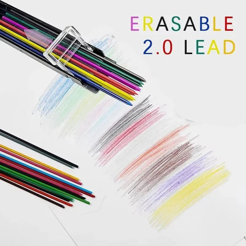 Box of 12 rainbow-coloured 0.5mm mechanical pencil refill leads for drawing