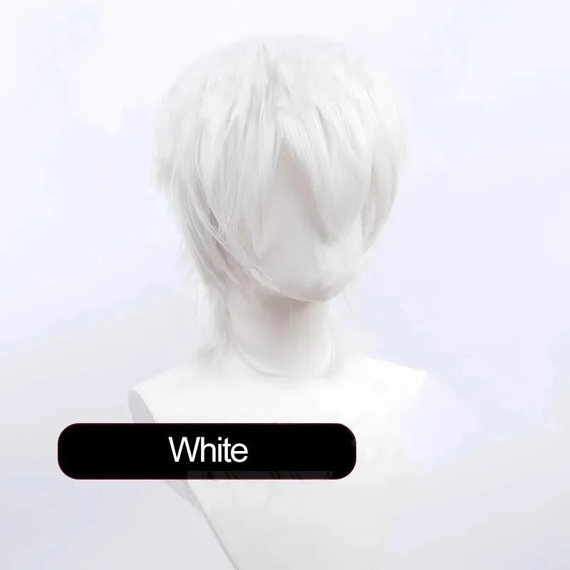 Men's short hair anime cosplay wig with lengthened anti-curling tail in high-temperature fibre
