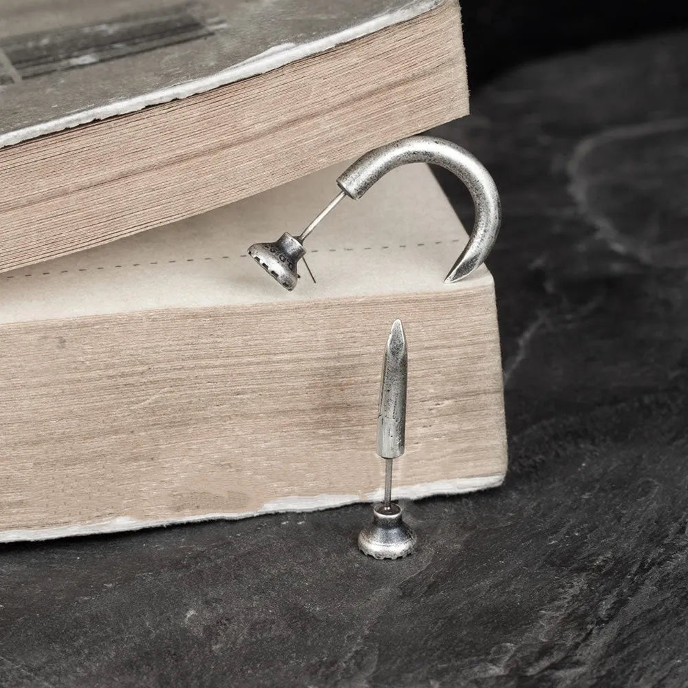 S925 sterling silver punk nail stud earrings in straight and curved nail designs