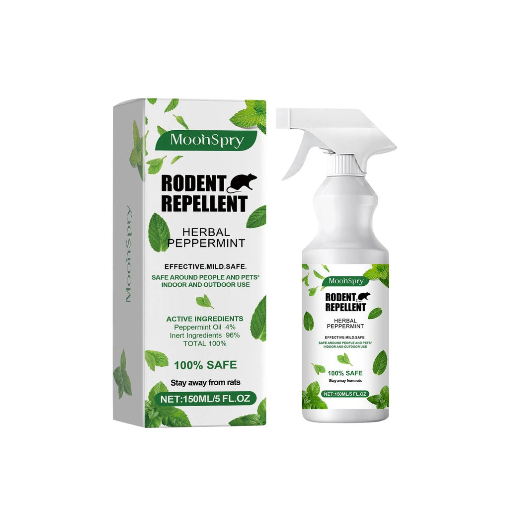 Mint-flavoured rodent repellent spray 150ml bottle with peppermint oil and chili essential oil for outdoor use