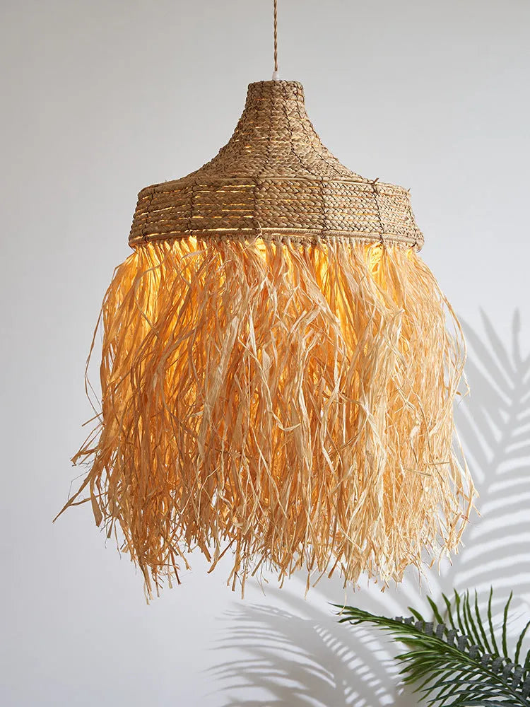 Southeast Asian style woven chandelier with wild vetch and willow, 50cm diameter.