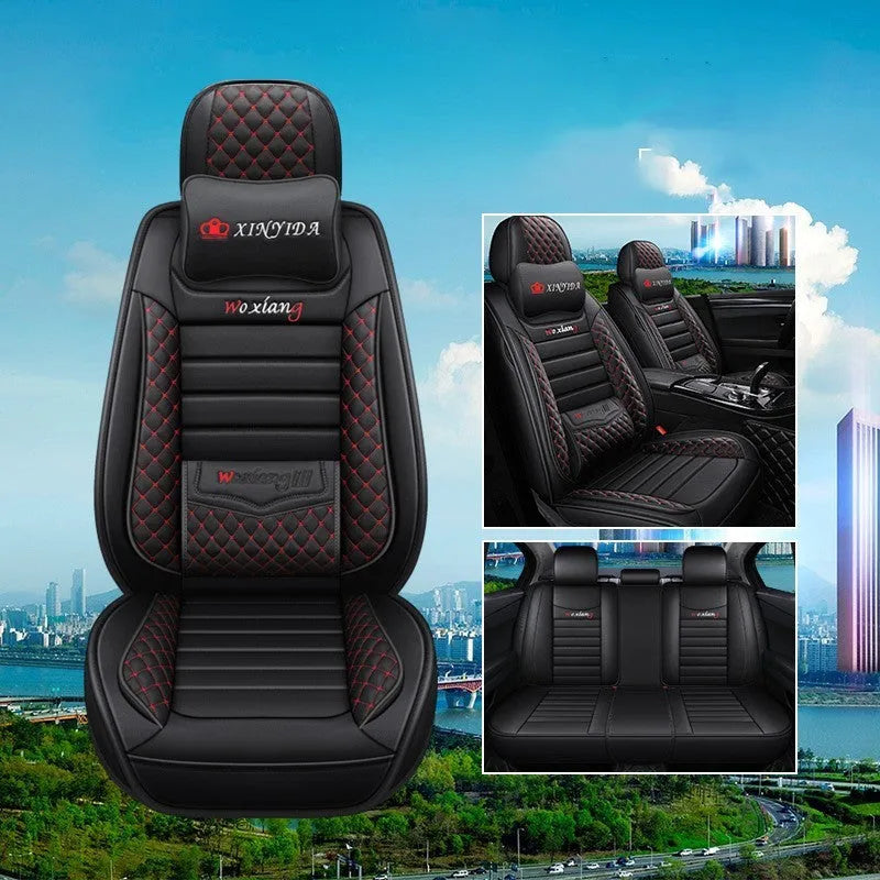 Red leather car seat cushion with high-elasticity sponge filler on a car seat.