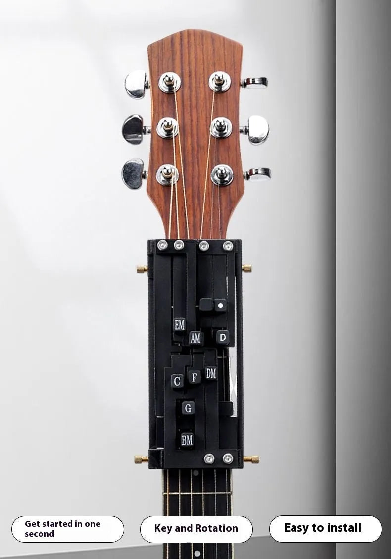 Black automatic chord practice device for beginner folk guitar players with double chord mechanism