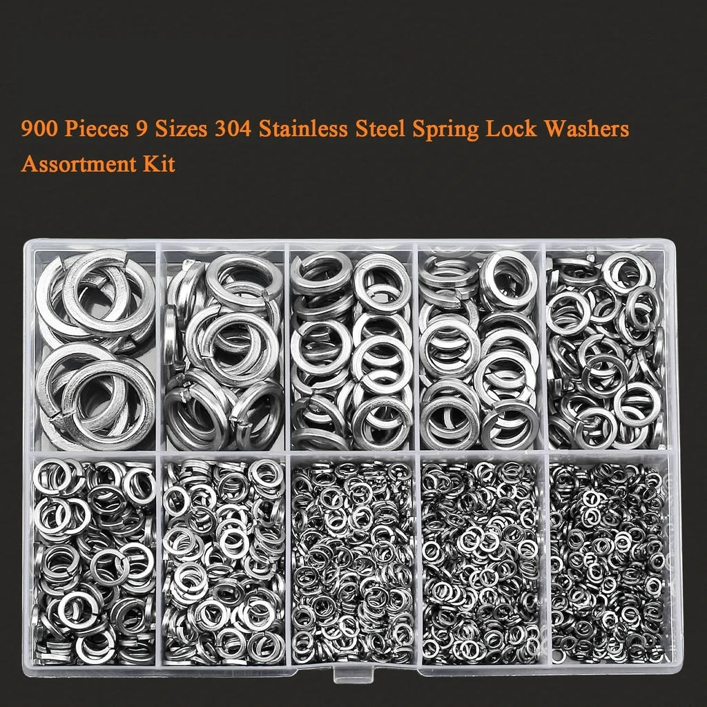 304 stainless steel spring lock washer assortment box with 900 pieces for 2mm to 12mm metric fasteners