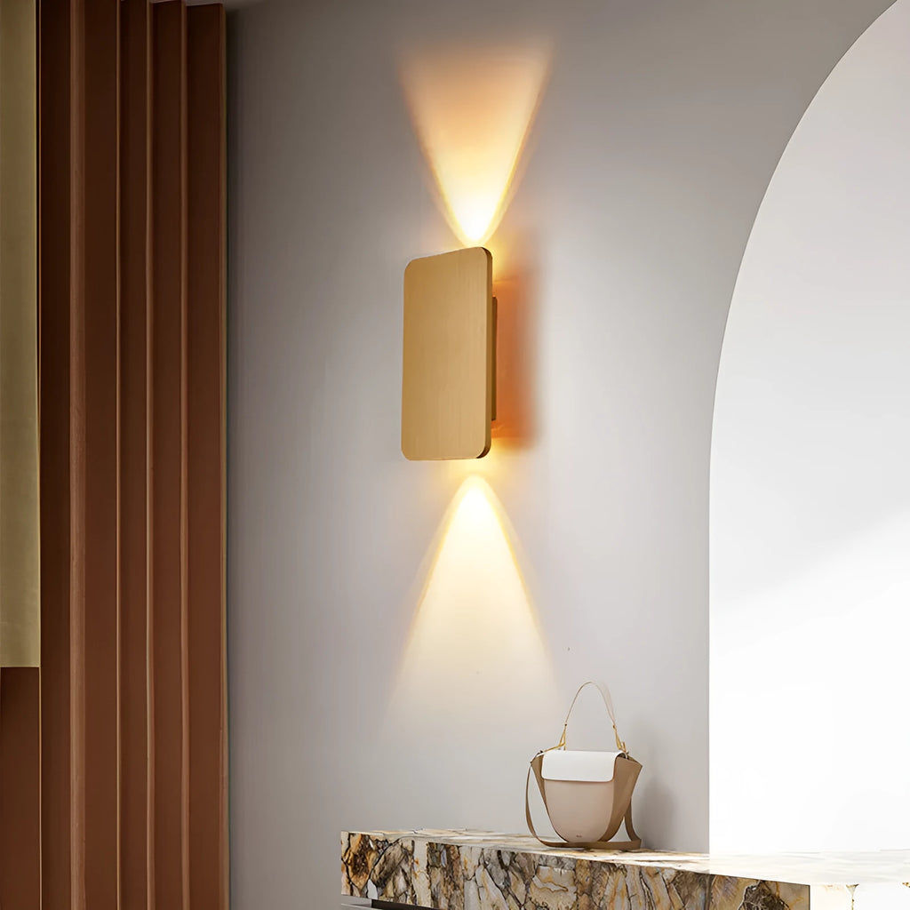 Modern Nordic minimalist LED wall lamp mounted beside bed showing black finish and warm light illumination