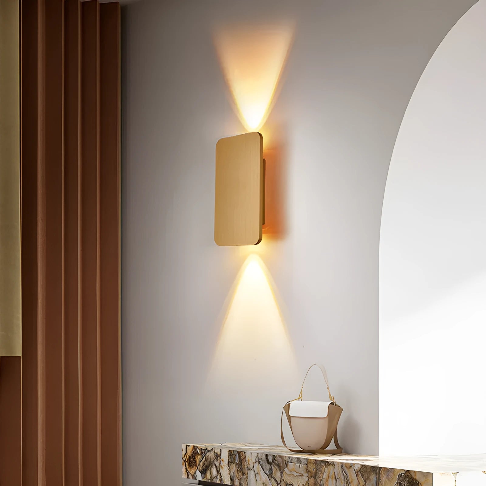 Modern Nordic minimalist LED wall lamp mounted beside bed showing black finish and warm light illumination