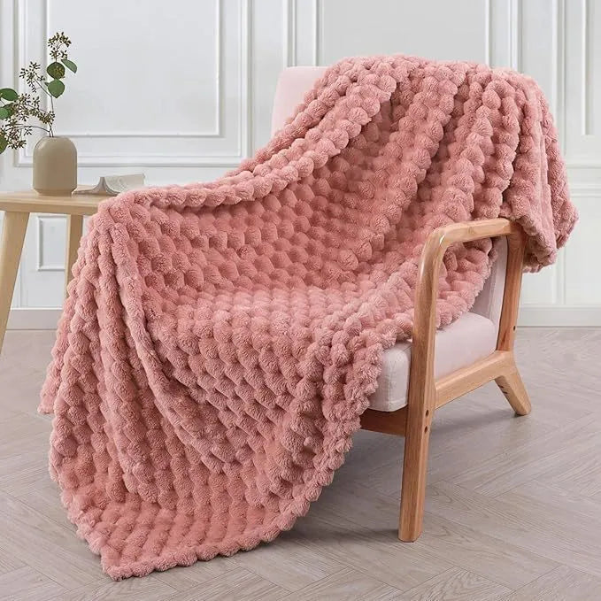 Children's soft plaid polyester blanket in camel colour, shown in a 90x90 inch size.