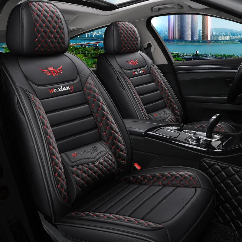 Red leather car seat cushion with high-elasticity sponge filler on a car seat.